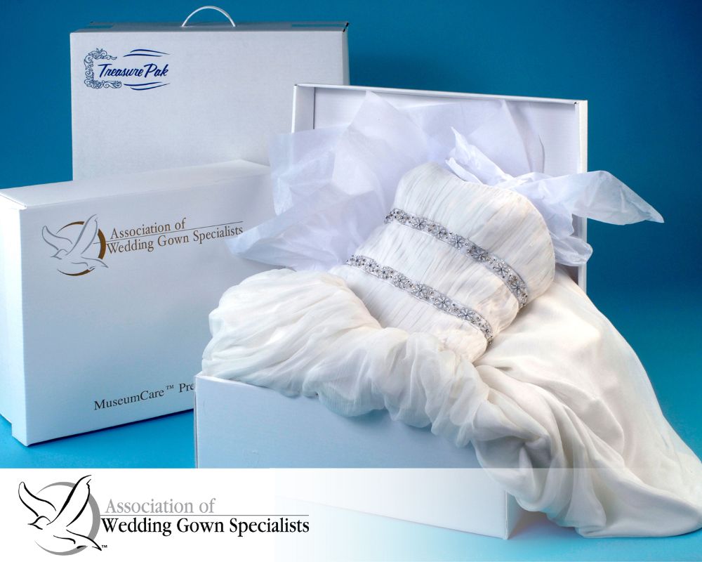 MuseumCare™ certified wedding gown preservation by the Association of Wedding Gown Specialists, offered by A Cleaner World.